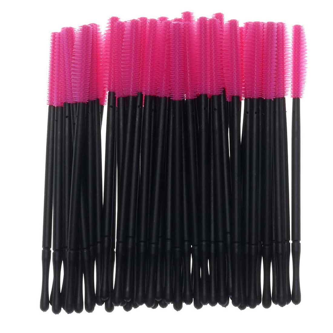 50 Pack Silicone Eyelash Brush Disposable Silicone Mascara Brushes Head with PP Handle Soft Eyelash Extension Wand Applicator Portable Makeup Eyebrow Eye Lash Brush(Rose Red, Knife Shape)