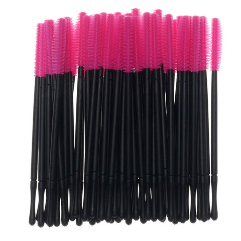 50 Pack Silicone Eyelash Brush Disposable Silicone Mascara Brushes Head with PP Handle Soft Eyelash Extension Wand Applicator Portable Makeup Eyebrow Eye Lash Brush(Rose Red, Knife Shape)
