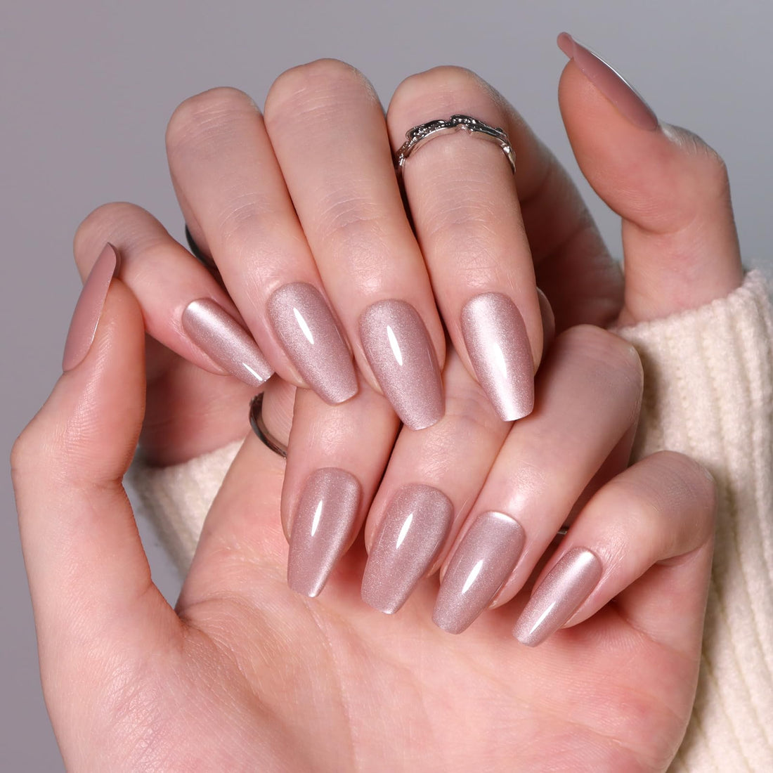 Noerrors Jelly Cat Eye False Nails Pack of 30 Short Square Naked Pink Glass Pressure Nails with Glitter, Shimmer, Acrylic and Gel Glue for Sticking False Nails