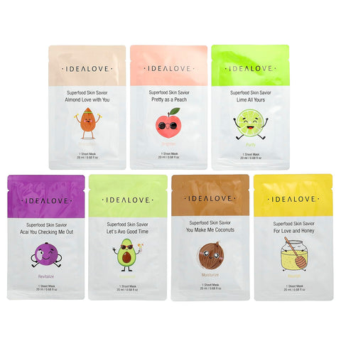 Idealove, Superfood Skin Savior Variety Pack, 7 Beauty Sheet Masks, 0.68 fl oz (20 ml) Each