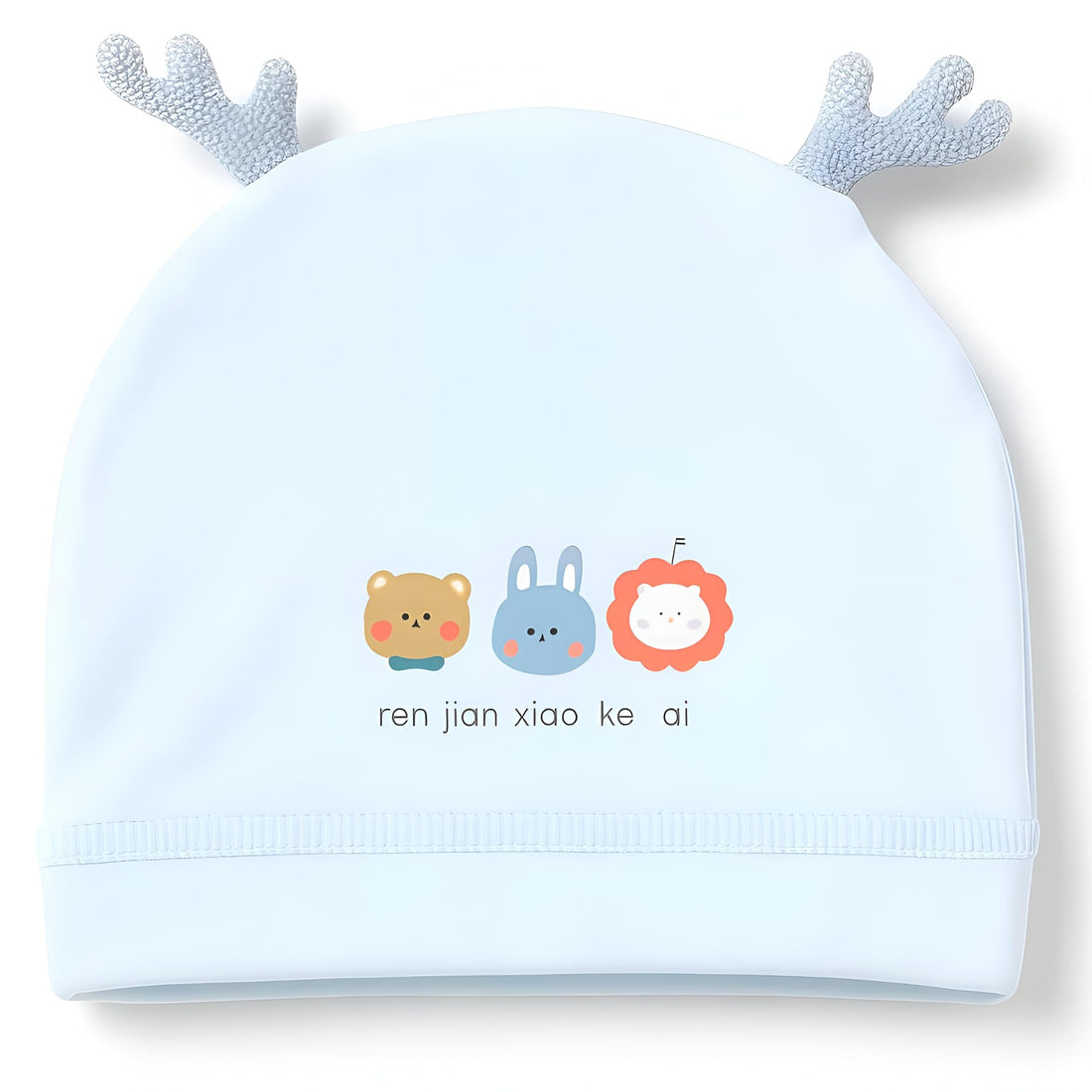 Cotton children‘s hat with two deer antlers and a cute cartoon-a warm cap for newborns, autumn and winter to protect the head and ears