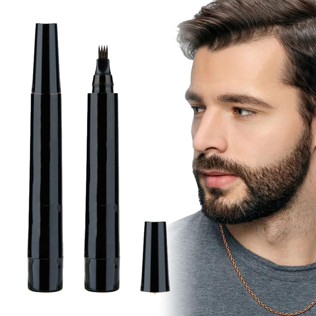 DMQ Beard Pen,2Pcs Beard Pencil Filler for Men,Mustache Shaping and Enhancing, Waterproof Sweatproof,Beard Filler for Define, Sharpen Hair, Beard, Eyebrow (2PCS Black)