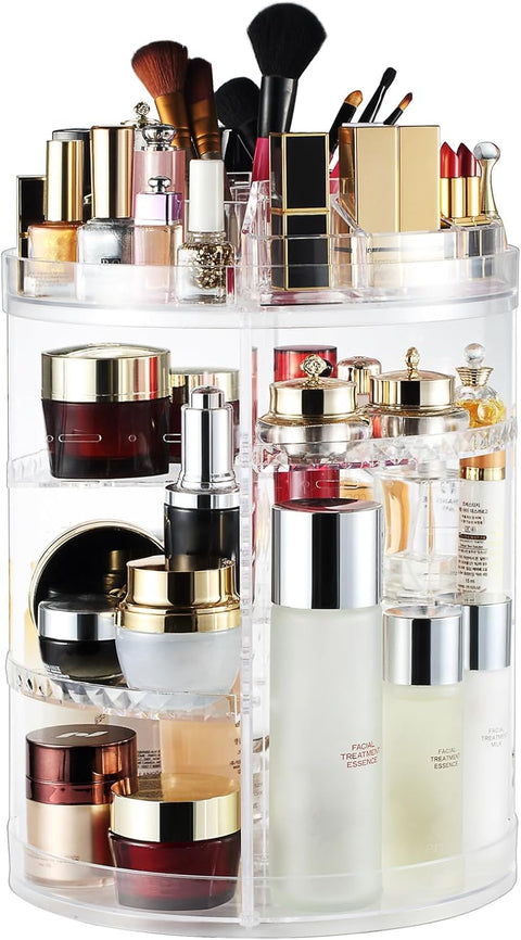 360-Degree Rotating Makeup Organizer, Clear Acrylic Cosmetic Storage Display Case, 8 Layers Large Capacity for Brushes, Lipsticks, Jewelry