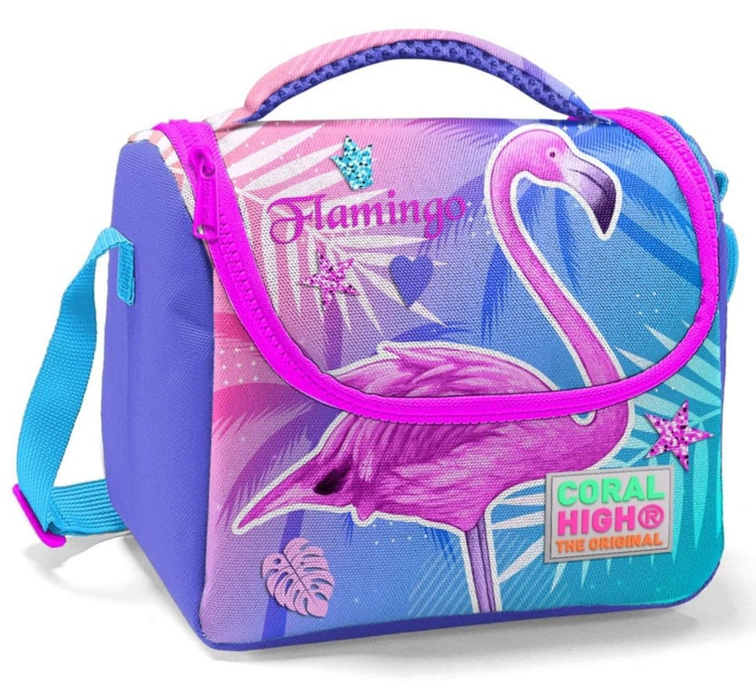 Coral High Kids Thermal Lunch Bag - Lavender Pink Flamingo Patterned