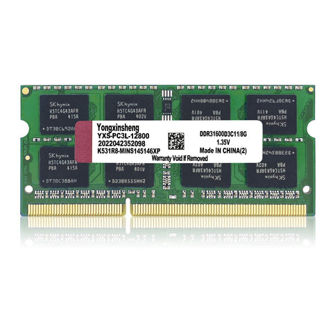Yongxinsheng DDR3 / DDR3L 8GB Laptop RAM 1600MHz PC3L/PC3-12800 SODIMM Non-ECC Unbuffered 1.35V/1.5V 2Rx8 Dual Rank 204 Pin CL11 Notebook Computer Memory Upgrade Module(Green)