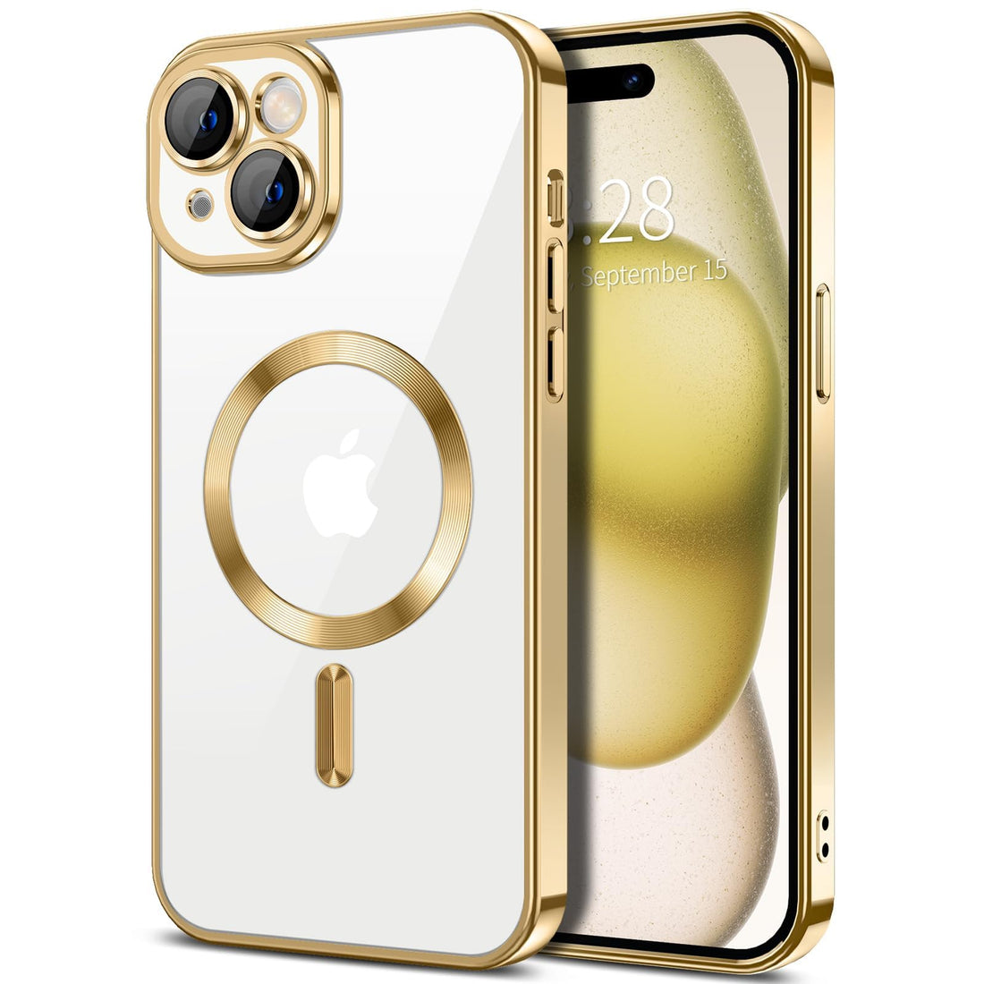 Dl3 Mobilak Electroplated Case for iPhone 15 Plus (6.7''), Camera Lens Full Protection, Compatible with MagSafe Wireless Charging, Shockproof Soft TPU Phone Cover (Gold)