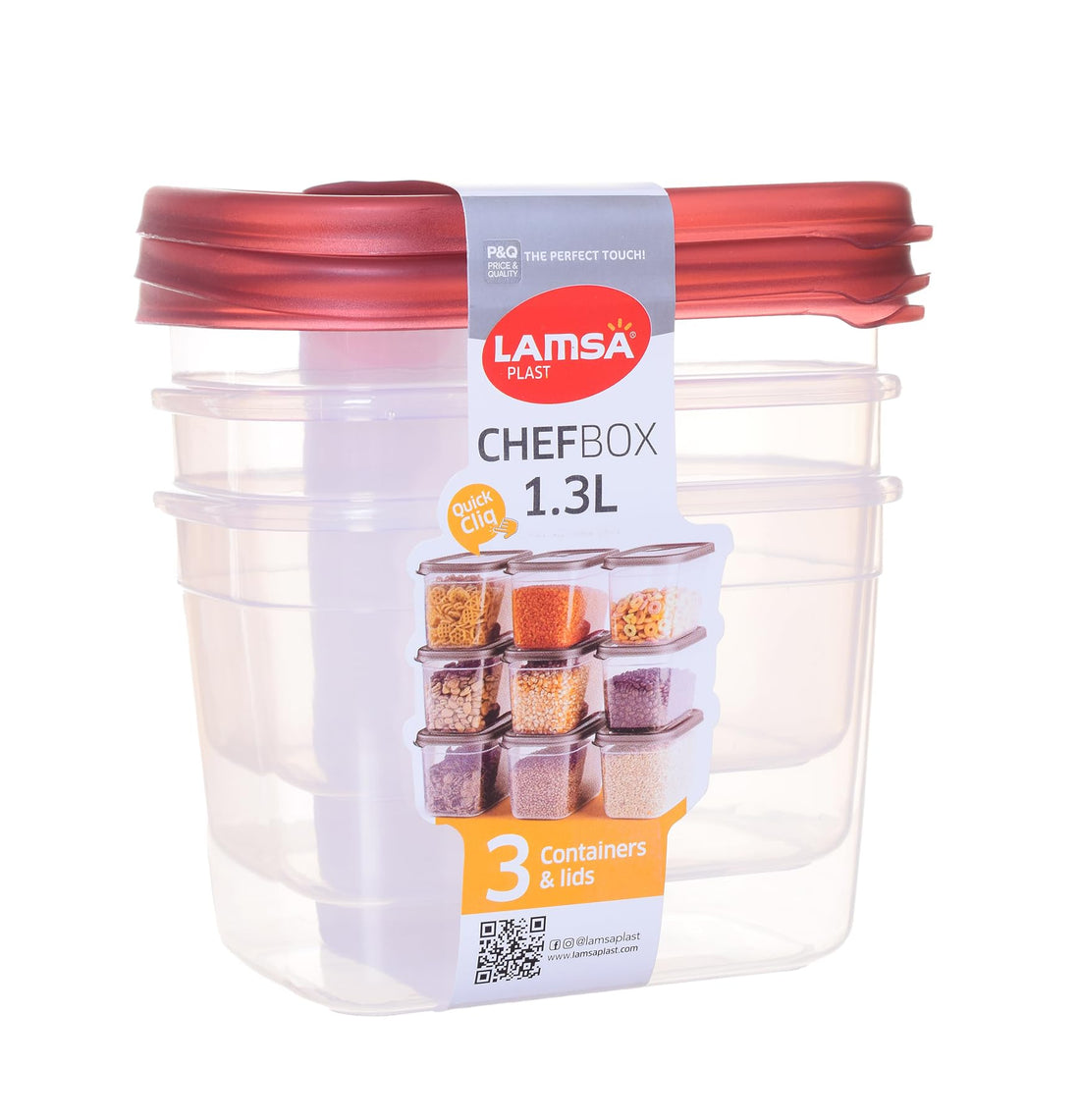 Plastic Food Storage Set Of 3 Pieces 1.3L - Multi Color