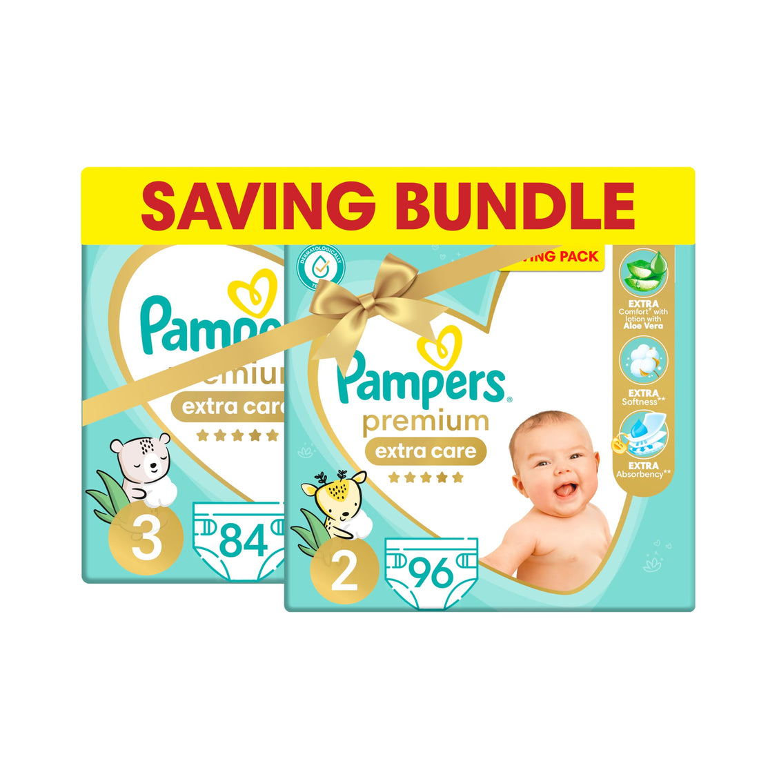Pampers Premium EXTRA CARE Taped Diapers, Size 2, 96 Diapers + Size 3, 84 Diapers