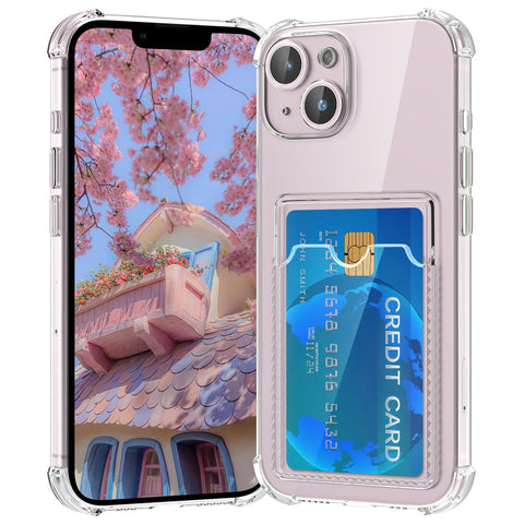 RIERBUBU Compatible with iPhone 13 Case with Card Holder, Wallet Case Clear Slim Soft Protective Cover Shockproof Anti-Scratch Phone Card Case for iPhone 13