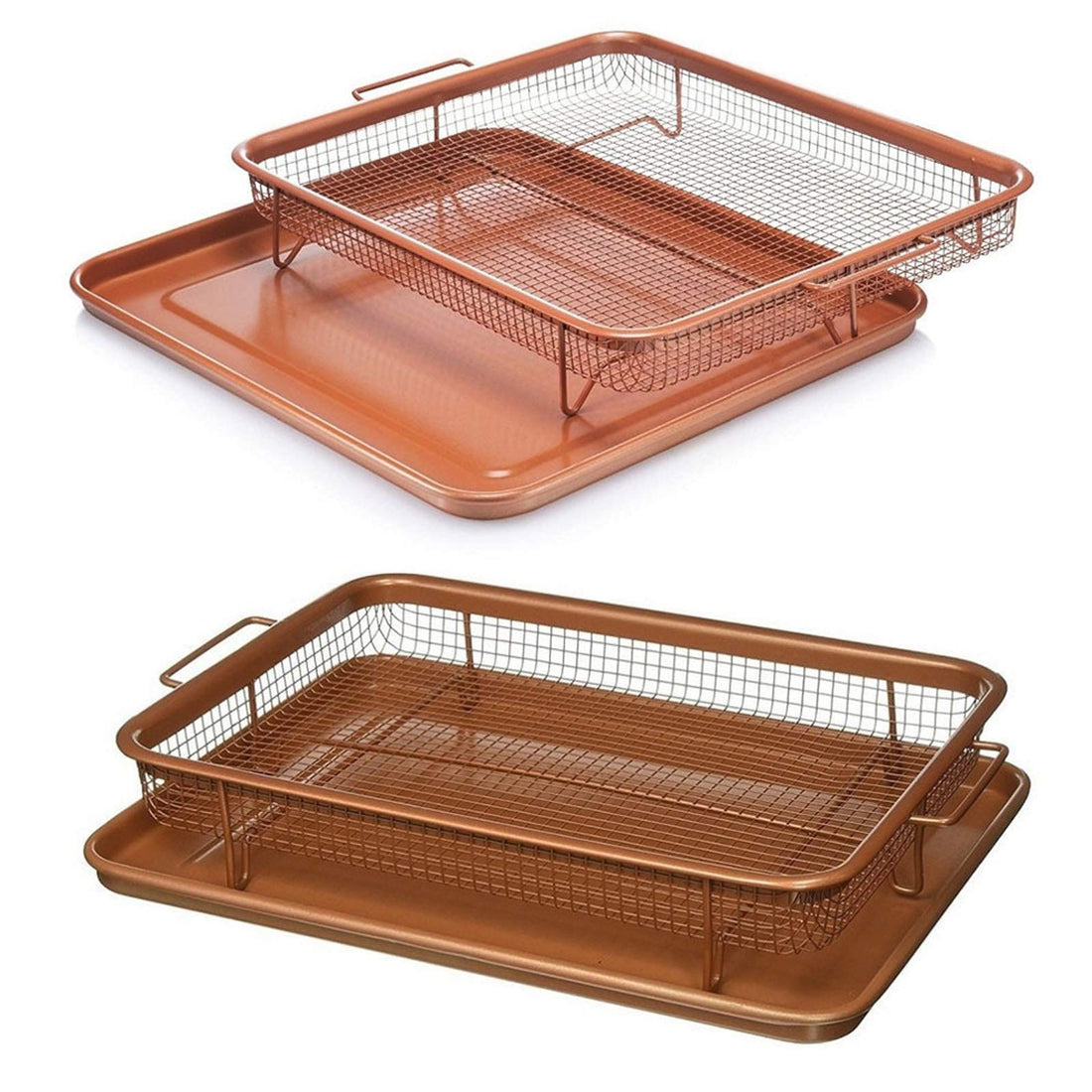 CircleM Non-Stick Mesh Frying Pan, Copper Coated Stainless Steel Grill Oven Tray for Healthy Cooking, Suitable for Wings, Potatoes, Crispy Vegetables