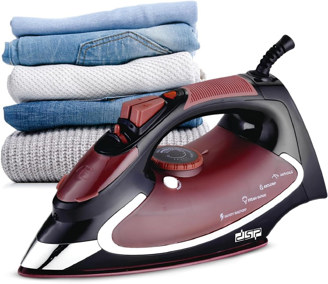 dsp steam iron, steam iron portable, steam spray iron, 2200W with Ceramic Coating, Water Spray & Ready-to-Iron Indicator, 270ml Tank, 360° Swivel Cord, Self-Cleaning Features, KD1023