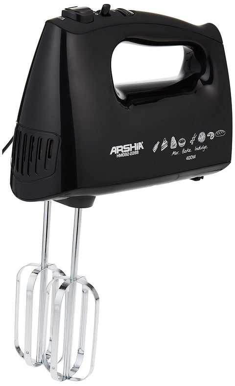Arshia HM092-2288 Hand Mixer, Black, 18 months warranty, 400W, 5 Speed Controls, Stainless Steel Beater,