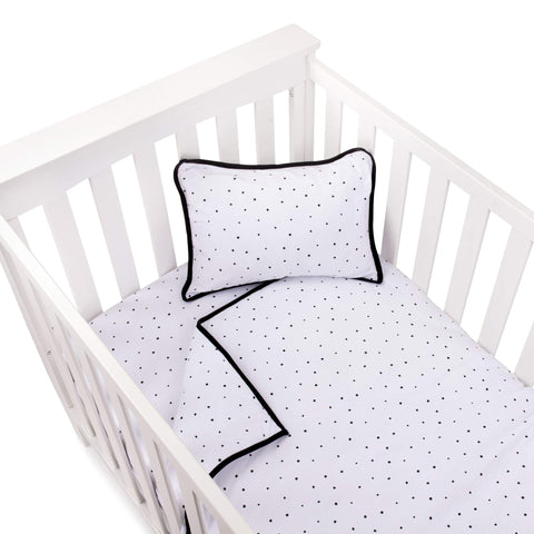 Ely's & Co. Baby Crib Bedding Sets for Baby Girls and Baby Boys — 3 Piece Set Includes Crib Sheet, Quilted Blanket, and Baby Pillowcase — Black and White Dottie Design