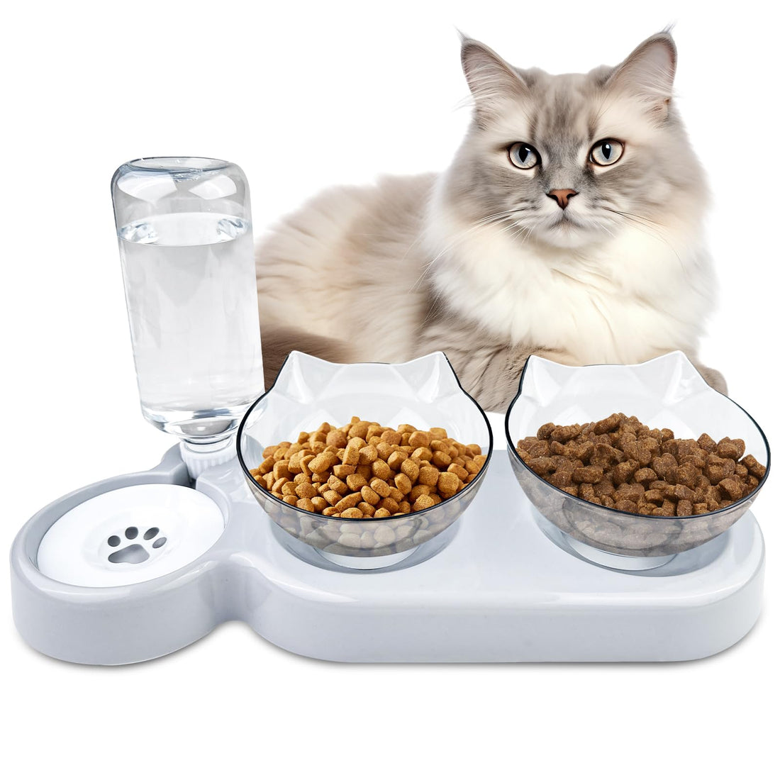Ceisazira Cat Dog Food Bowl, Anti-Overflow Automatic Food And Water Dispenser, Food Dispenser, Drinking Fountain With Bottle