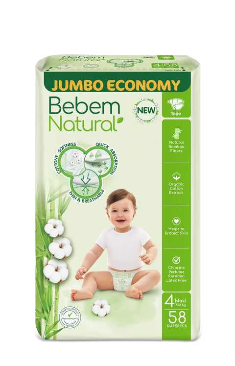 Bebem Natural - Baby Diapers - Jumbo Pack - Maxi Size 4 - 58 Pieces