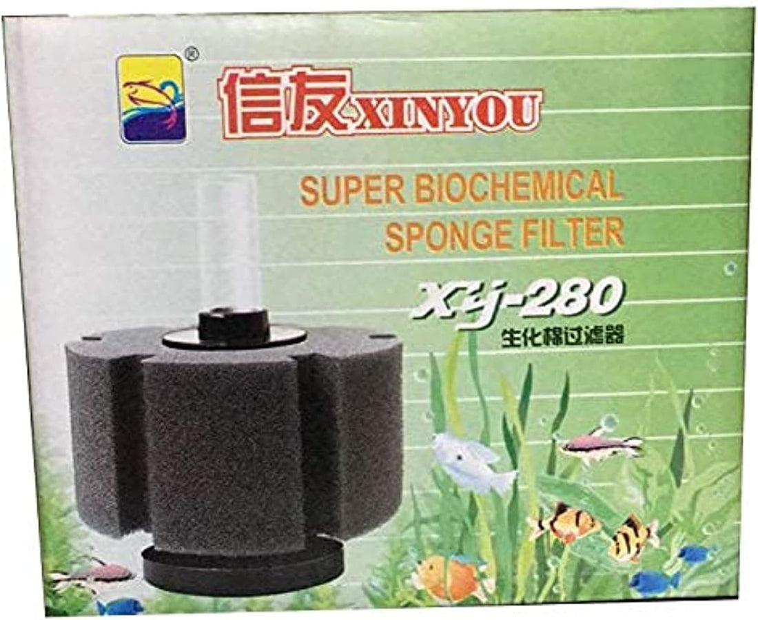 XINYOU XJ-280 Super Biochemical Sponge Filter for Aquarium, Black Foam (Pump sold seperately)