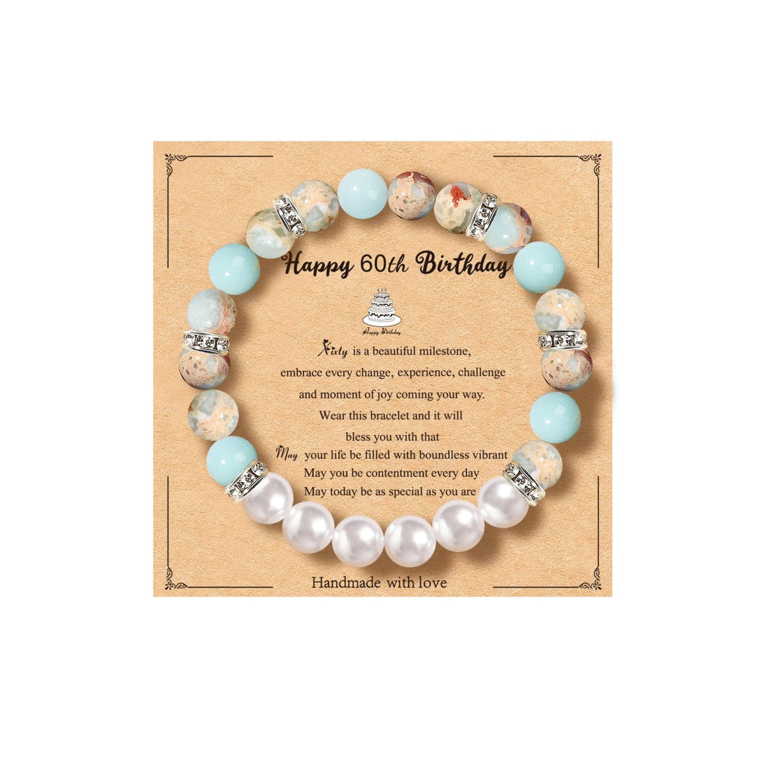20th 30th 40th 50th 60th 70th Birthday Gifts for Women Teen Girls,Natural Stone Bracelet With Writable Greeting Cards for Friends Mom Sister Grandma Daughter Wife