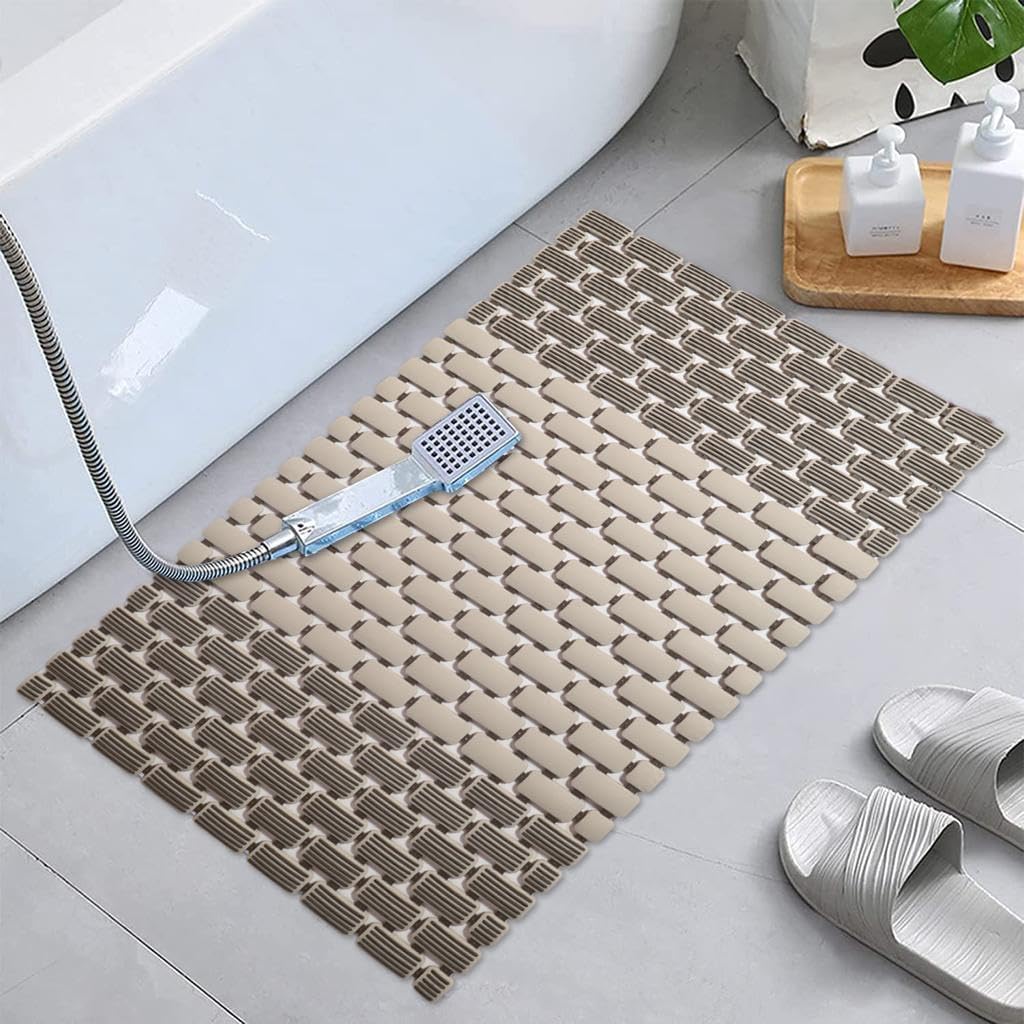 JUGTE PVC Shower Mat Anti SlipShower Mat, Bathtub Mat with Suction Cups and Drain Holes, Anti-Skid Plastic PVC Rubber mats for Floor mat (beige)
