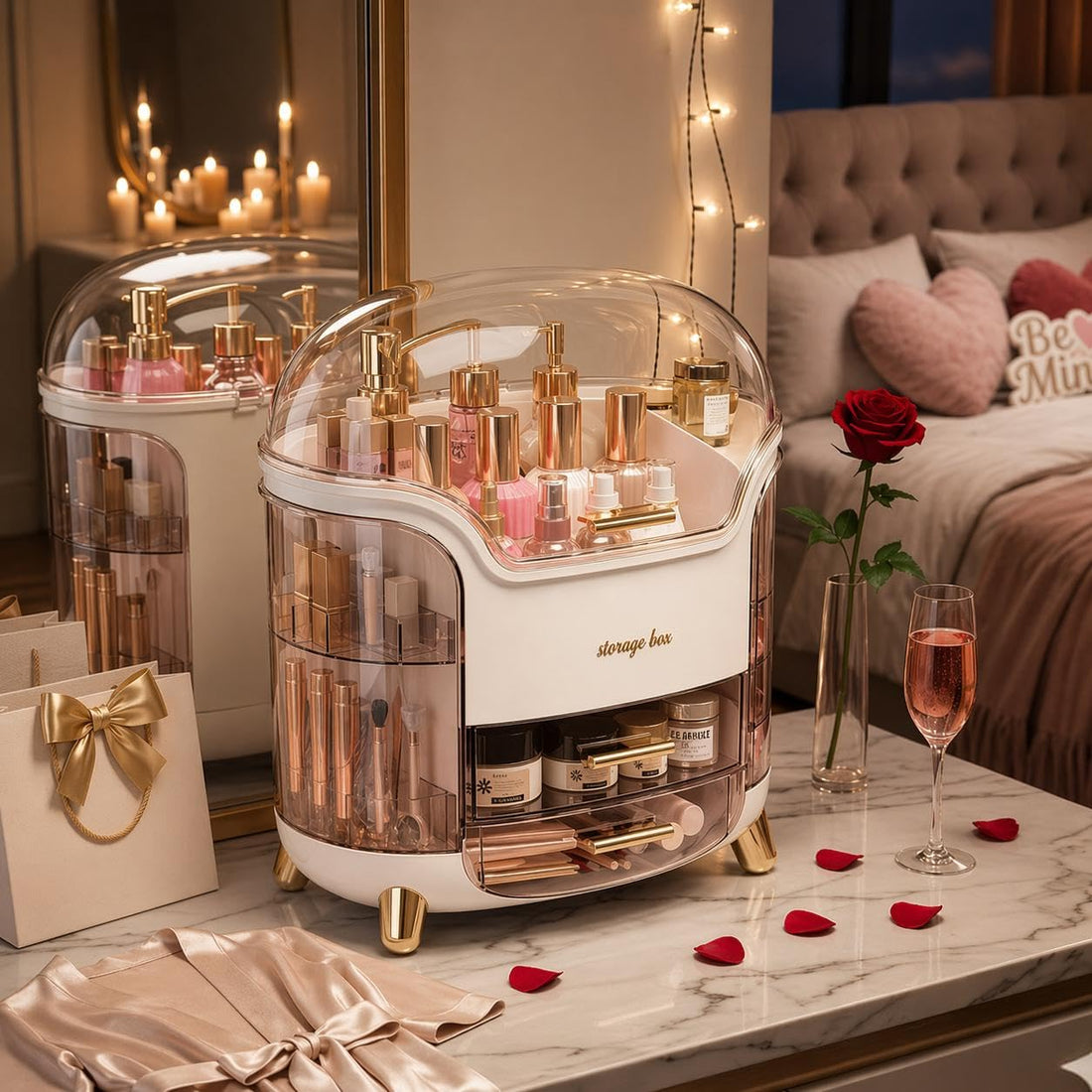 Makeup Storage Organizer, Large Skincare Organizer, Cosmetic Display Case with Lid, Lipstick Organizer and Clear Lid, Makeup Box for Bedroom, Office, Worktop, Bathroom