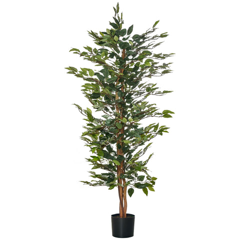HOMCOM Artificial Tree Plant Ficus Height 1.5 m Trunk Branches Liana Lichen Leaves Large Realism Pot Included