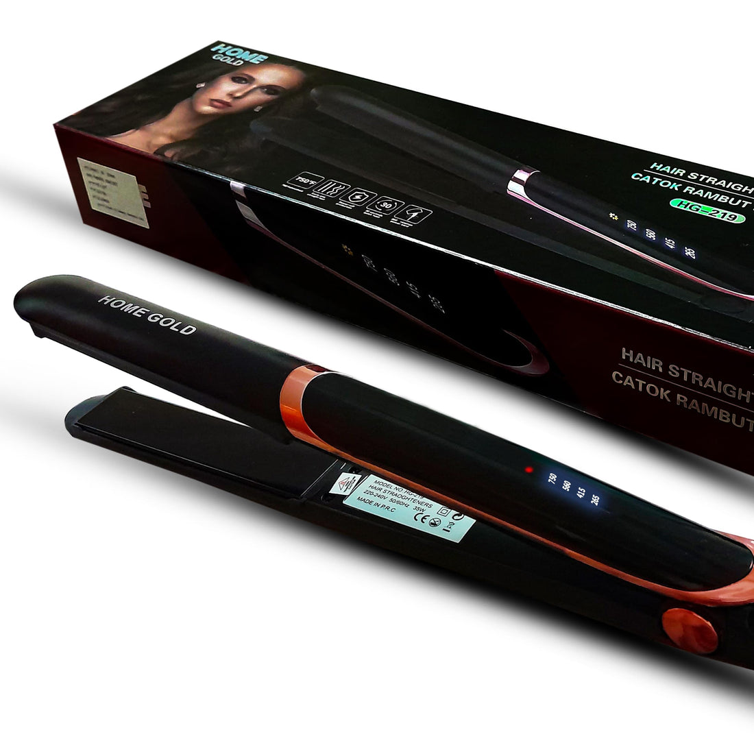 HOME GOLD hair straightener, Salon-Quality Styling with 750°F Heat, Perfect for Curly and Straight Hair, Rapid 30-Second Heat-Up, and 360° Rotating Cord, 35W, Model: HG-219