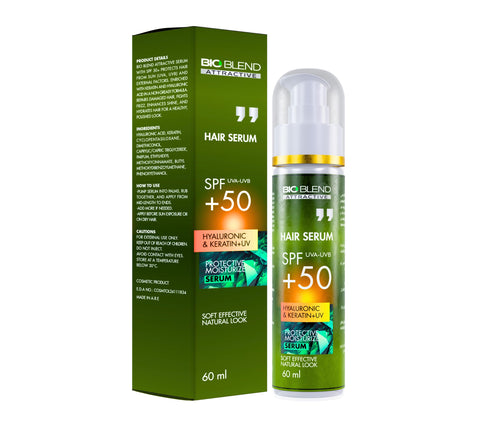 Hair Serum with SPF50+ – Keratin & Hyaluronic Acid, Sun Protection (UVA/UVB), Repairs Damage, Reduces Frizz, Hydrates & Boosts Shine