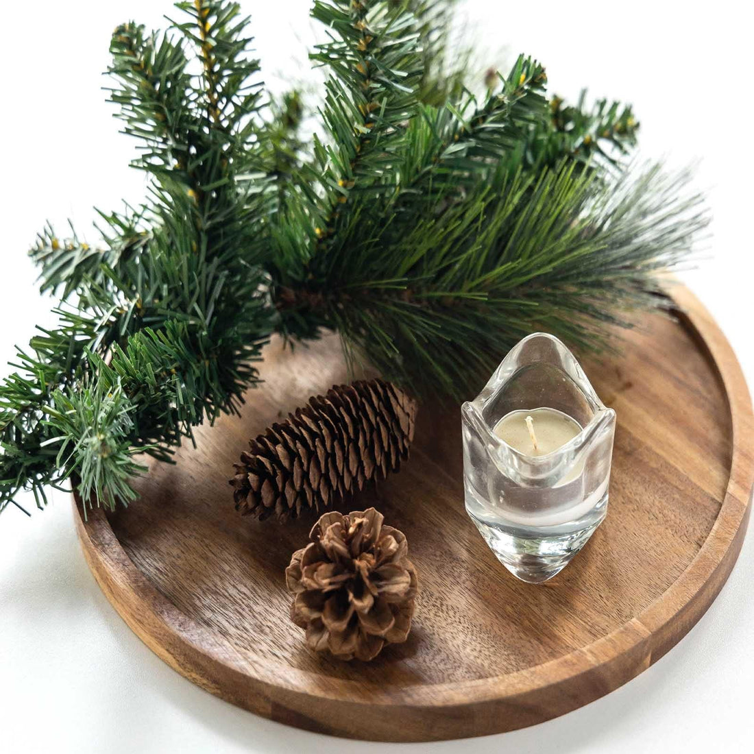 Tazweeq Round Wood Tray, 11.5 Inches Candle Holder Tray, Small Wooden Serving Tray for Home Decor