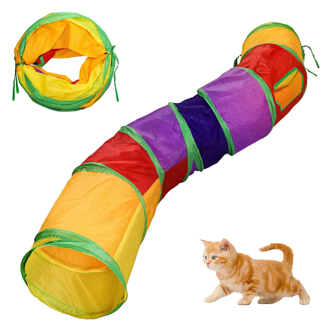 Cat Toy Cat Tunnel 2 Way / 3 Way Foldable Pet Play Tunnel Tube for Kittens Puppies Rabbits Guinea Pigs Indoor and Outdoor (Rainbow)
