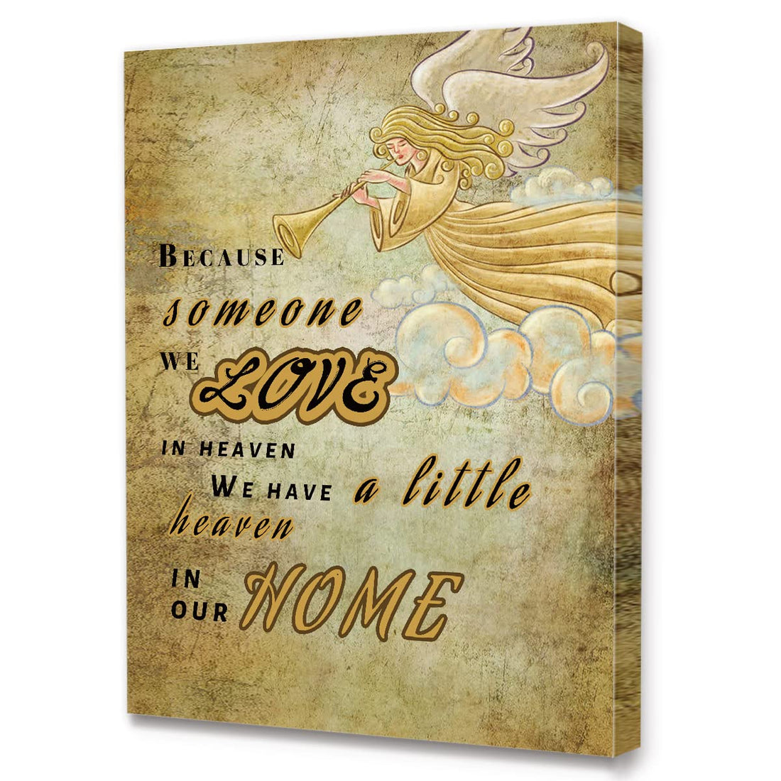 LISTNGBO Because Someone We Love Is In Heaven Frame Canvas Wall Art , Memory of Relatives Wall Art Canvas Painting Ready to Hang for Home Office Bedroom Wall Décor-12 x 15 Inches