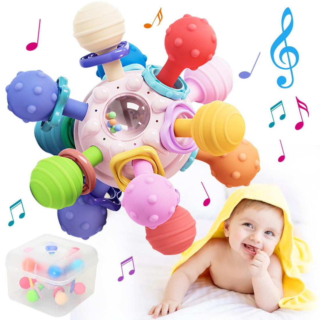 Baby Montessori Sensory Teething Toys: Teething Toys for Babies 0-6 Months, Multicolor Silicone, Bpa-free,Phthalate-free