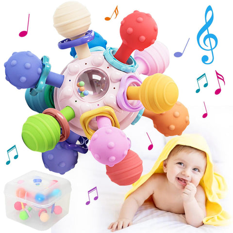 Baby Montessori Sensory Teething Toys: Teething Toys for Babies 0-6 Months, Multicolor Silicone, Bpa-free,Phthalate-free