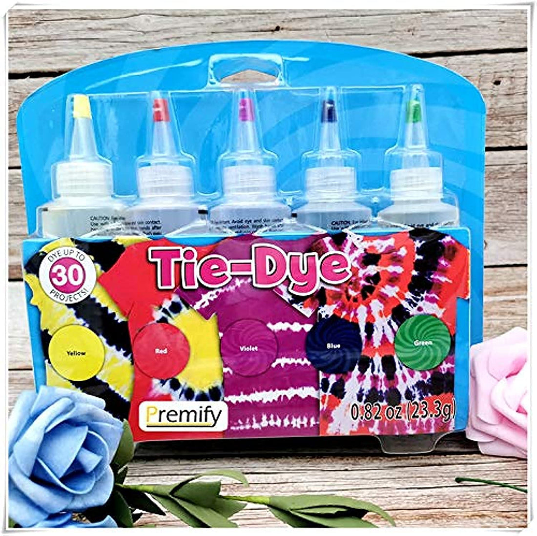 5 Colors Tie Dye Kit | Tie-Dye Textile Colours Yellow Red Violet Green & Blue Large Bottles 120ml with Gloves Bands & User Manual - Upto 30 Projects for Kids Adults Clothes, Fabric Painting Dyeing Set