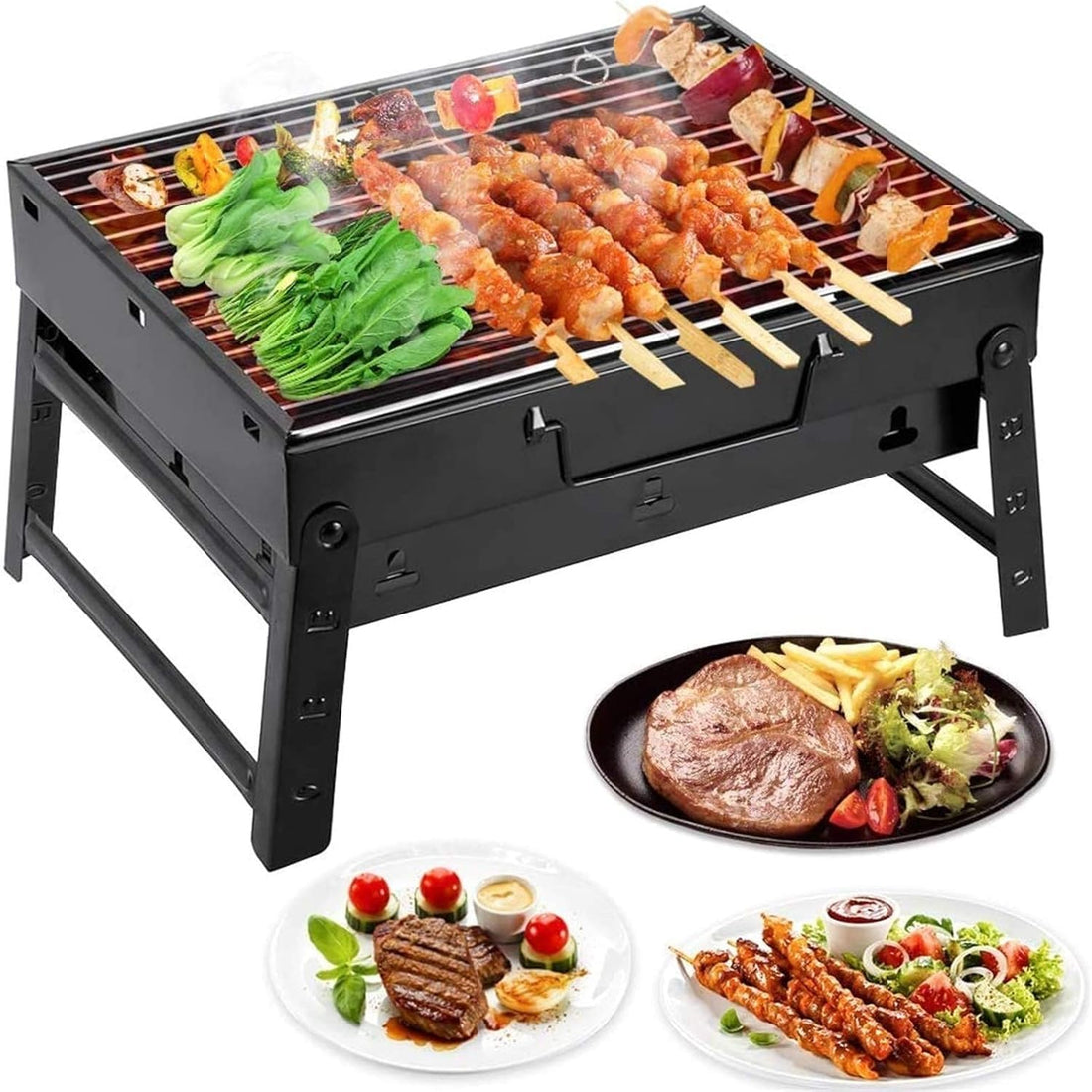 Foldable Charcoal Grill Practical Design Perfect for BBQ Trekking and Gardening. balanced heat distribution, easy to carry and clean, fits meat and vegetables and gives you a delicious BBQ taste.