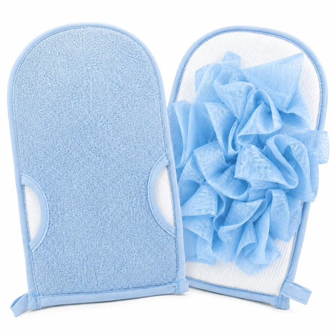 Exfoliating Shower Glove, Body Loofah Bath Mitt with Hanging Loop, Soft Scrub Wash Cloth, Quick Dry Sponge for Men and Women, B-618 (Blue)