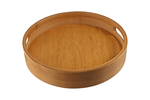 Round Serving Tray with Handles, Wood Bamboo Decorative Tray, Natural Wooden Tray for Kitchen/Coffee Table