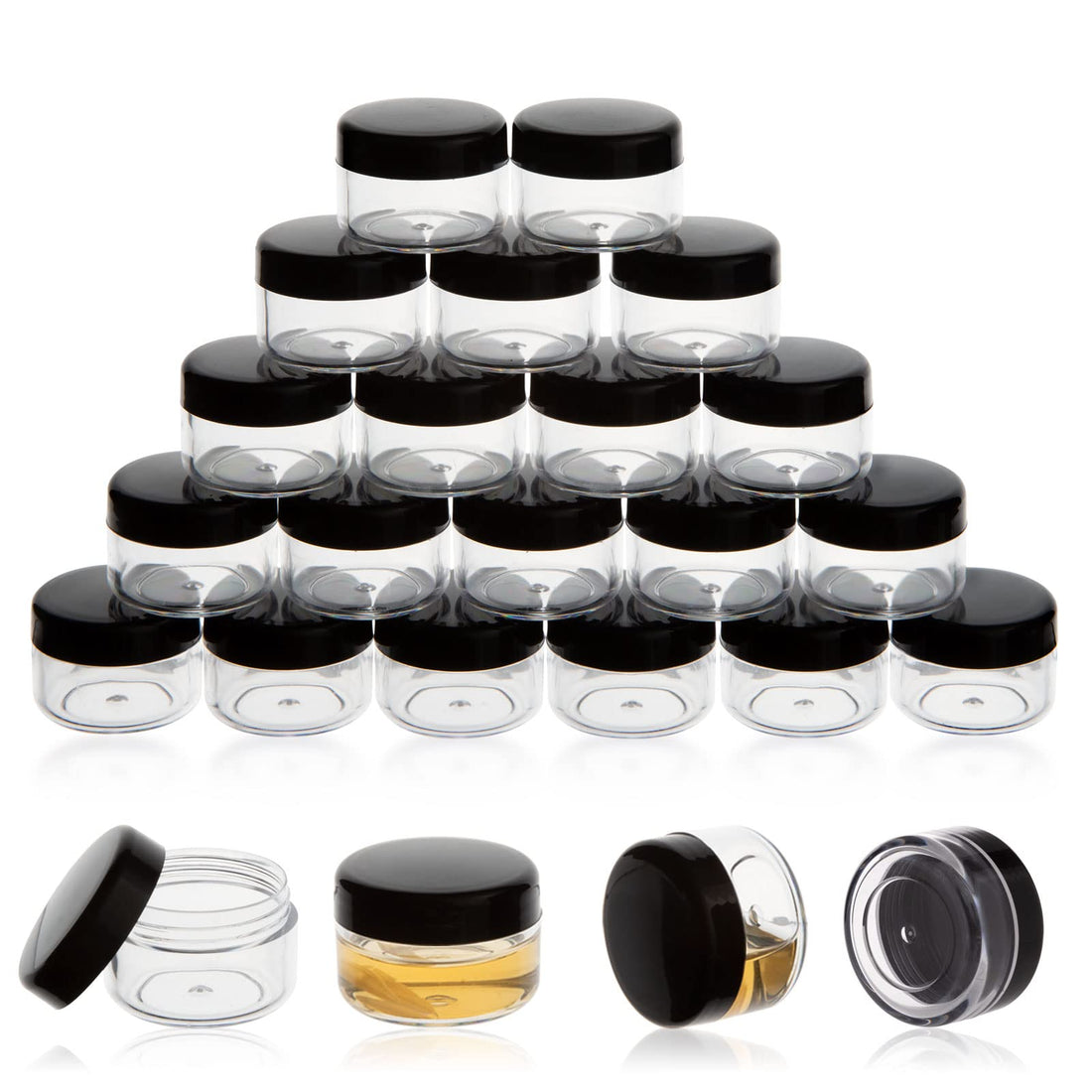 5 Gram Cosmetic Sample Containers with Lids 25pcs Empty Small Makeup Jars Plastic BPA Free(Black)