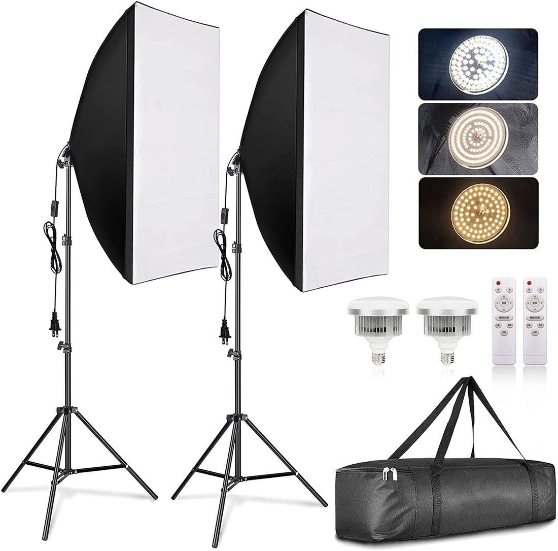 SKADE Softbox Lighting Kit, Studio Lights LED Photography Lighting Equipment with Remote Dimming 6000K Bulbs for Photography, Vlogging, Podcast, Video, Live Stream, Film etc (2 pcs)