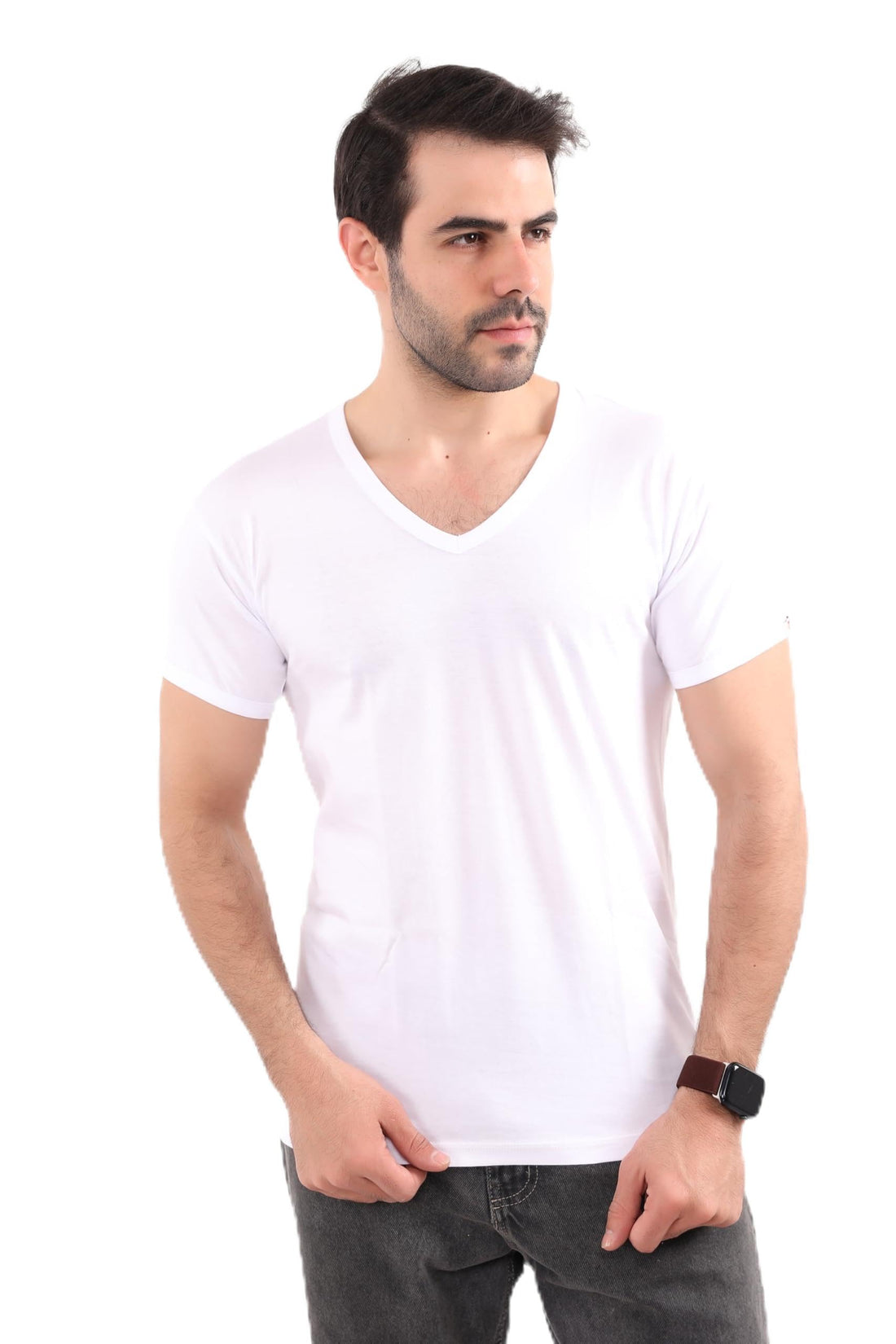 Dabbagh Men's Undershirt, 100% Cotton, V Neck, Short Sleeve Regular Fit