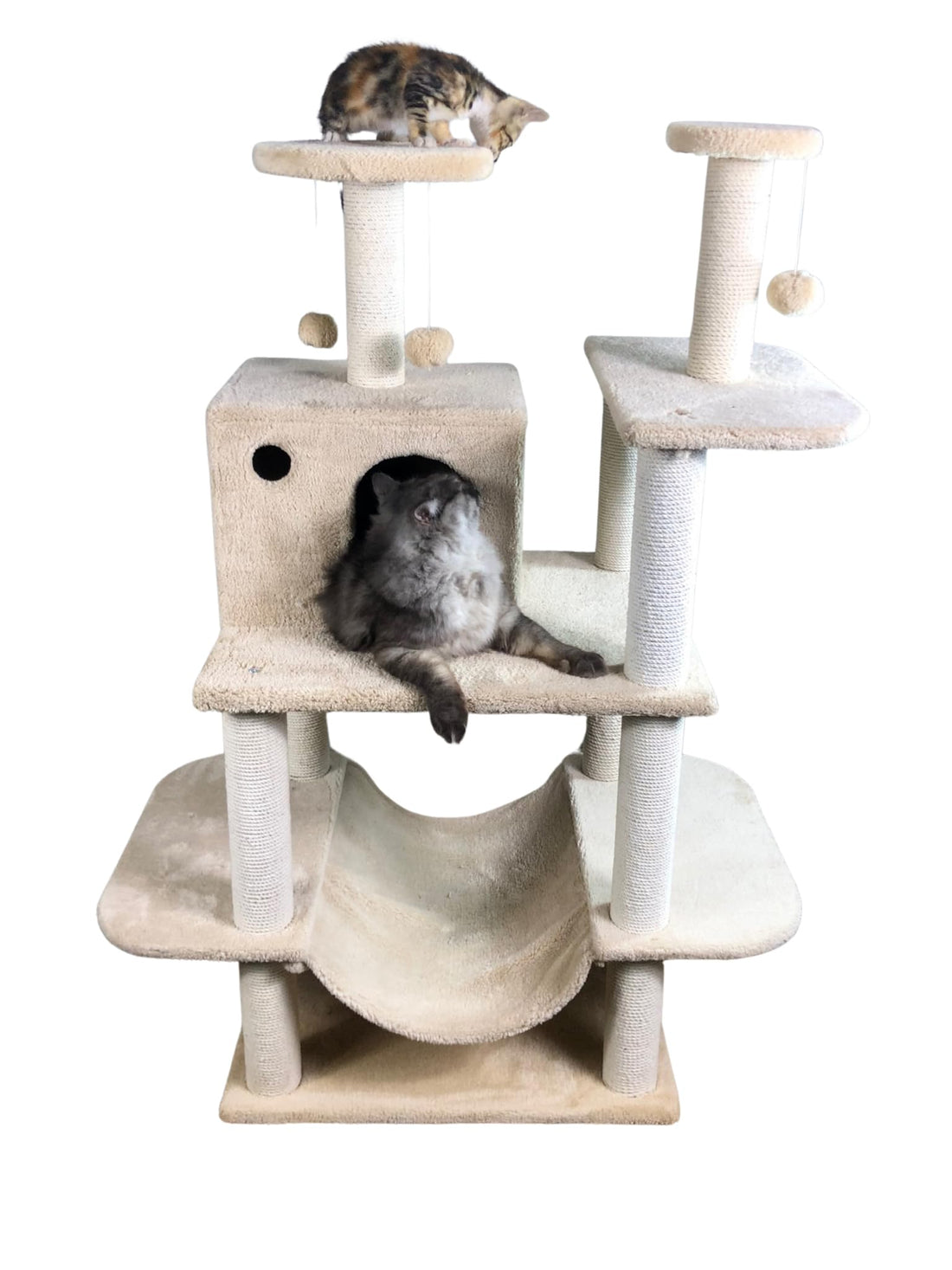 Pets House & Care Cat Scratching Post with Sisal Rope, Hanging Ball & Carpeted Base –Tall Kitty Tree Activity Center for Adult Cats, Durable & Easy to Assemble CATY