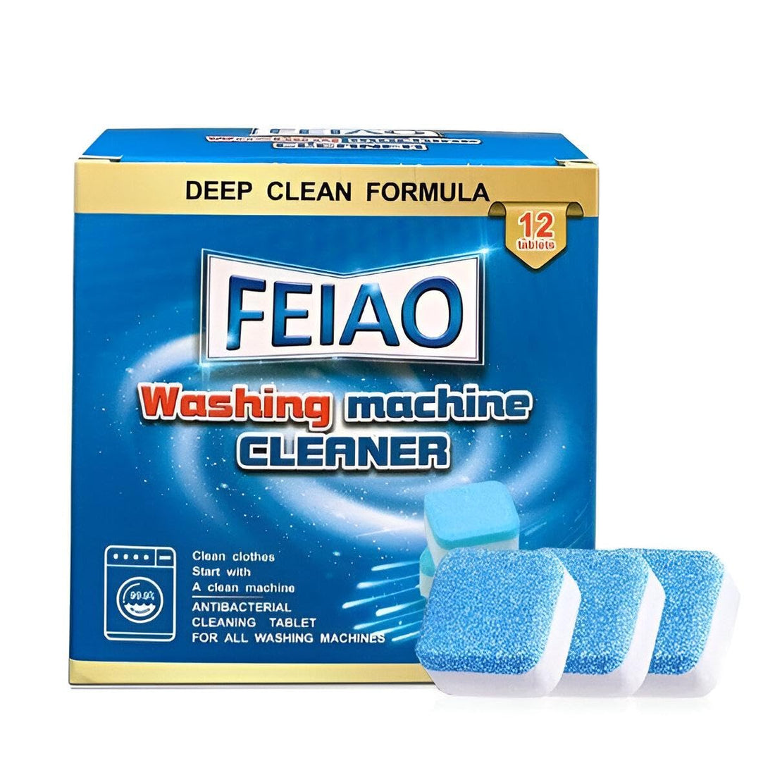 Washing Machine Cleaner - Deep Clean Effervescent Tablets, 12 Solid Tablets with Natural Formula for All Machines, Triple Decontamination Value Pack