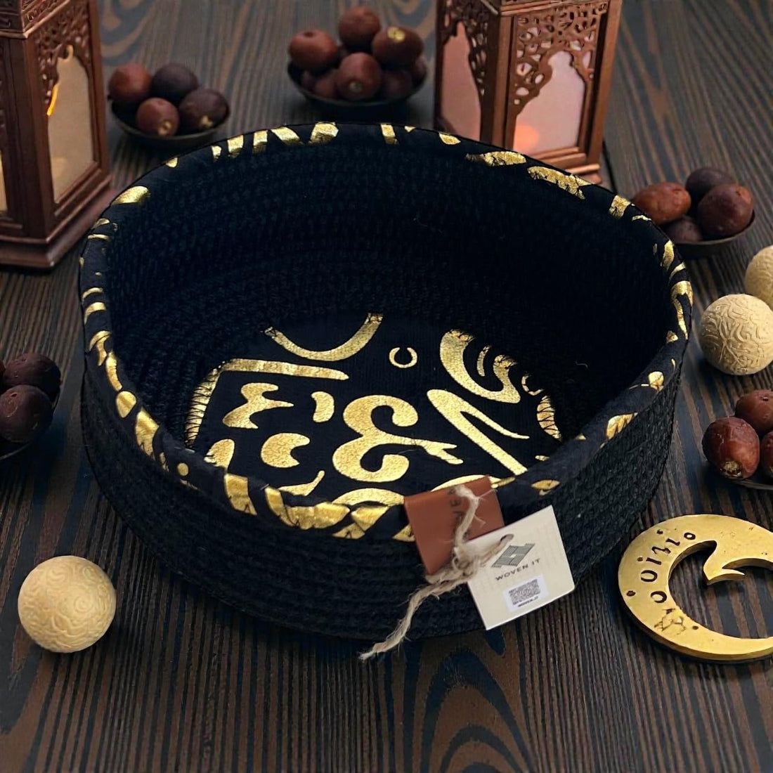 Woven it - Ramadan decorative Jute x Black bread basket (20cm x 5cm), for home décor can be use in kitchen, living room, dining room, indoor & outdoor.