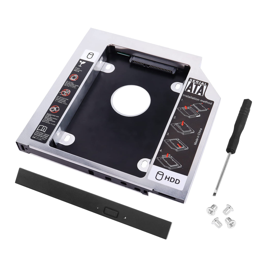 Universal 9.5mm SATA III 2.5 Inch SSD/HDD Hard Drive Caddy Tray Adapter, Compatible with Laptop CD/DVD-ROM Optical Drive Bay – Black