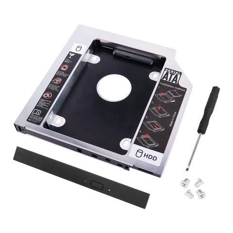 Universal 9.5mm SATA III 2.5 Inch SSD/HDD Hard Drive Caddy Tray Adapter, Compatible with Laptop CD/DVD-ROM Optical Drive Bay – Black