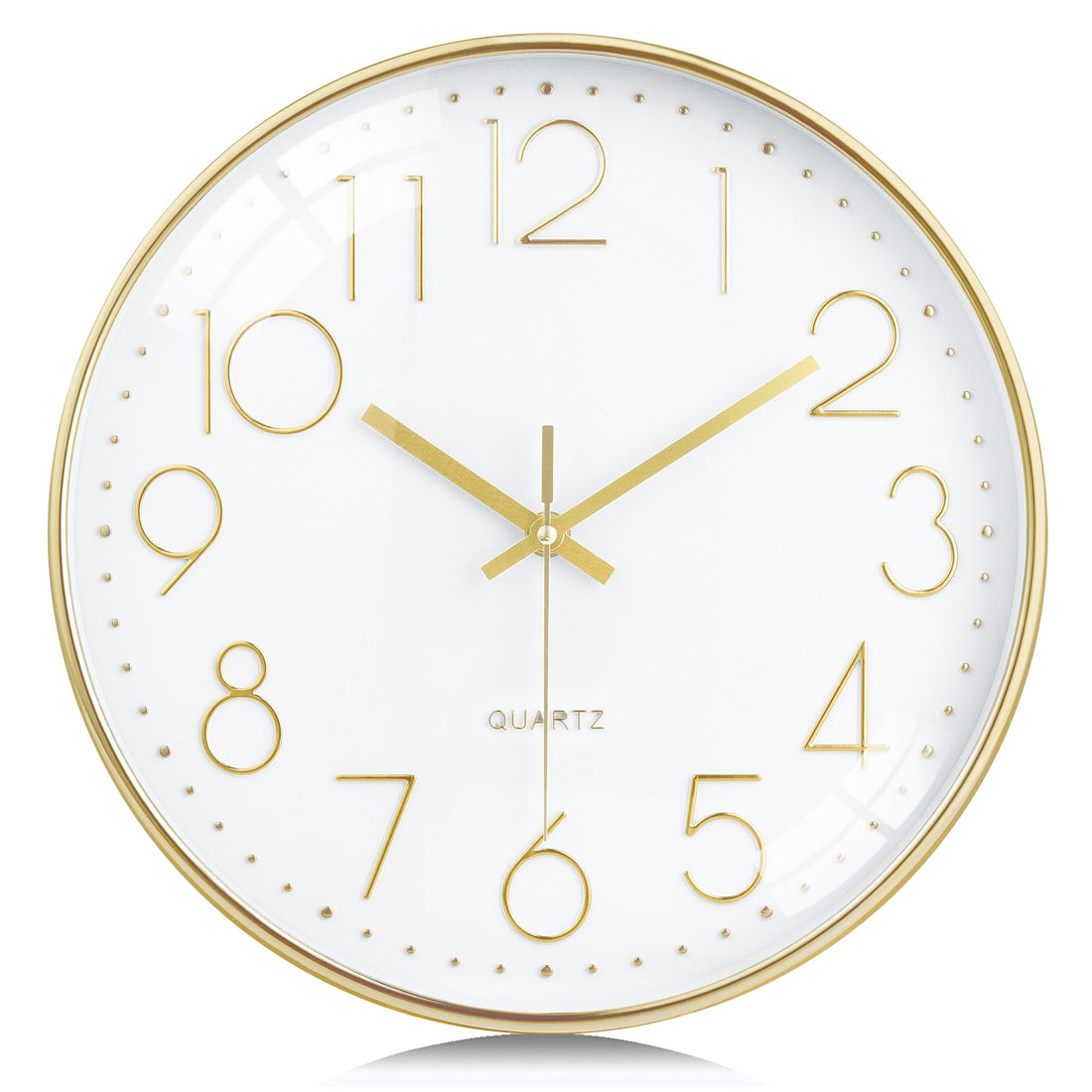 Lafocuse 3D Silent Gold Wall Clock Battery Operated,Non Ticking 12 Inch Modern Quartz Decorative Indoor Kitchen Wall Clocks for Living Room Office Home Bedrooms
