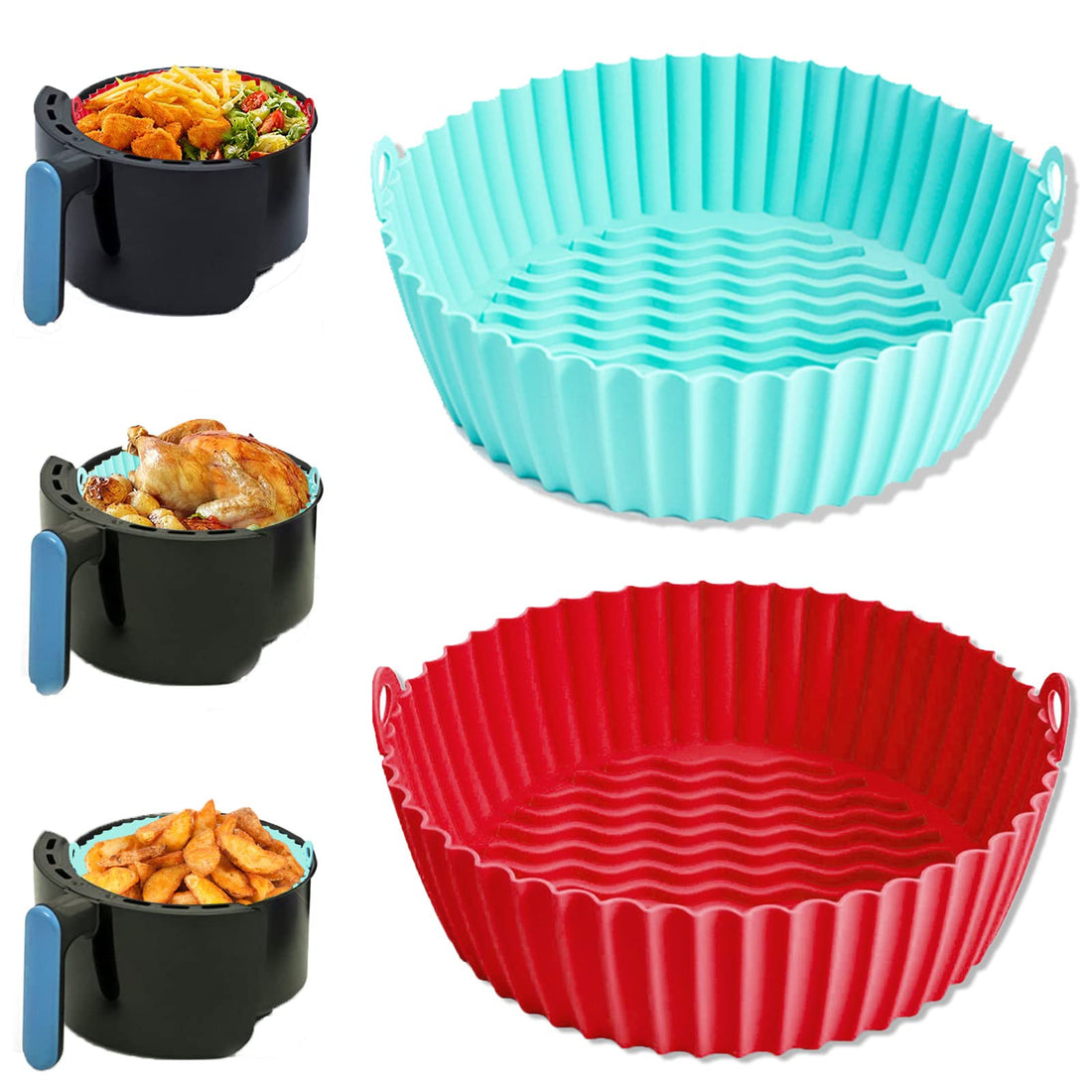Silicone Air Fryer Basket (21cm),Reusable Silicone Air Fryer Accessories,Silicone Air Fryer Trays for Air Fryer, Oven (A)