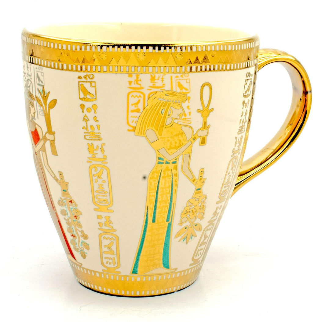 immatgar pharaonic cappuccino Mug ancient Egyptian souvenirs gifts for women and men from Egypt - mother day gifts (shape1 - Golden Off white - 400 MM)