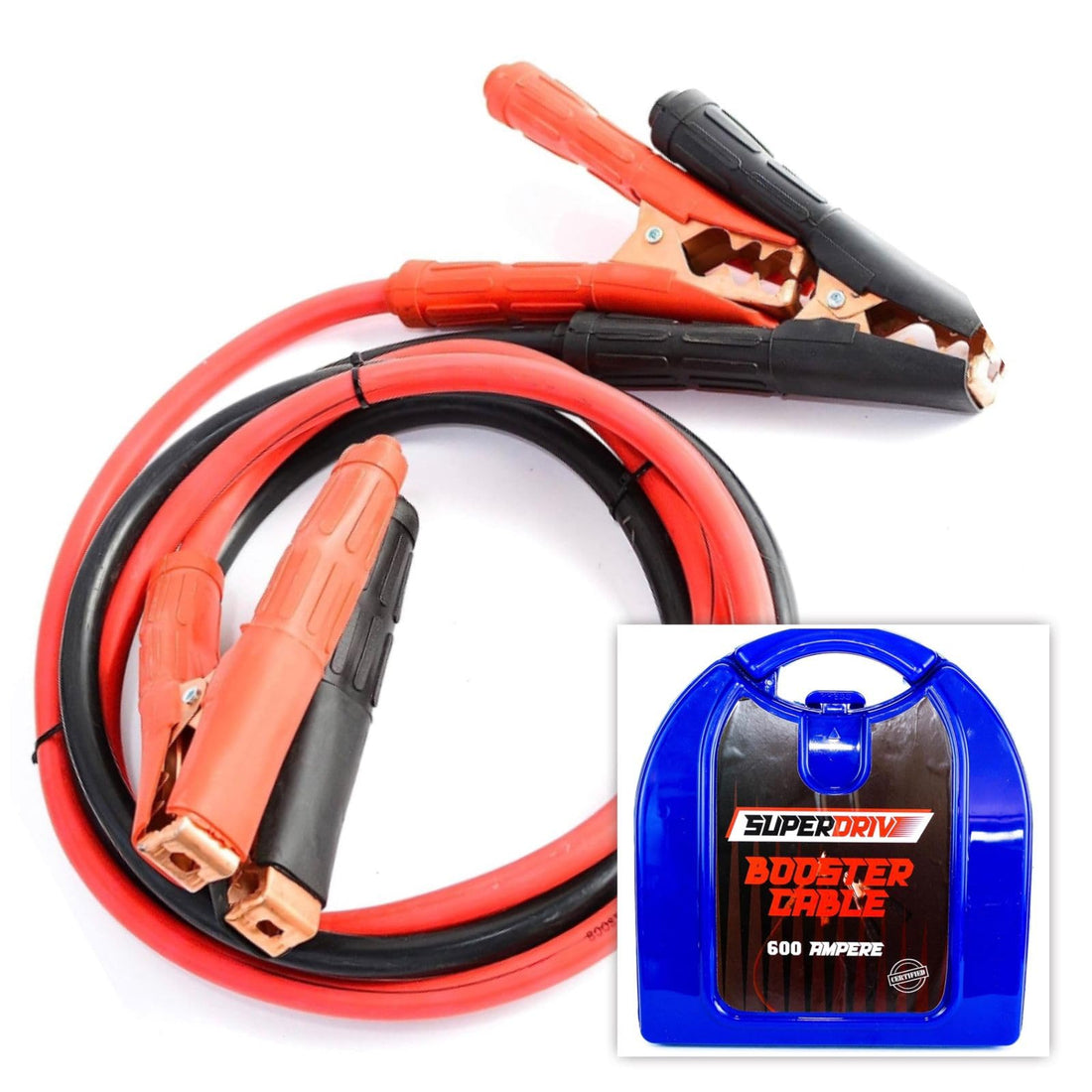 Superdrive 600Amp Jumper Cables for Car Battery, Heavy Duty Automotive Booster Cables for Jump Starting Dead or Weak Batteries with Carrying Blue Plastic Box Included