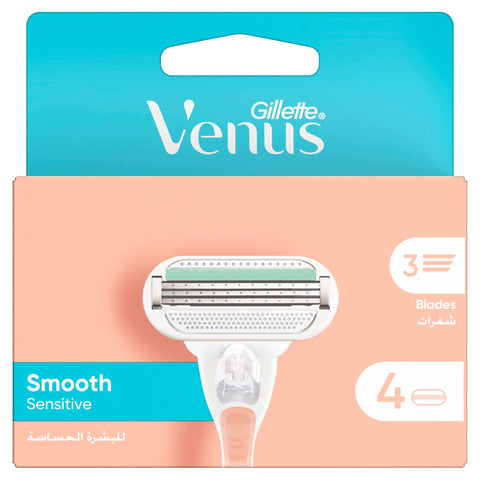 Venus Smooth Sensitive Women's Razor Blade Refills, 4 count