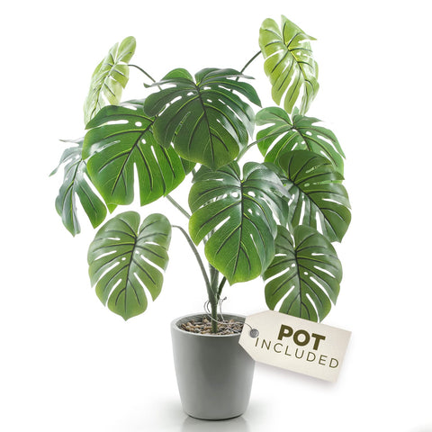 Artificial Monstera Plant with Pot, Artificial Plants for Home Decor Indoor, Faux Plants, Fake Plant Decor, Large Fake Plant, Artificial Plants Indoor, Tall Plants for Living Room Decor - 3 Feet