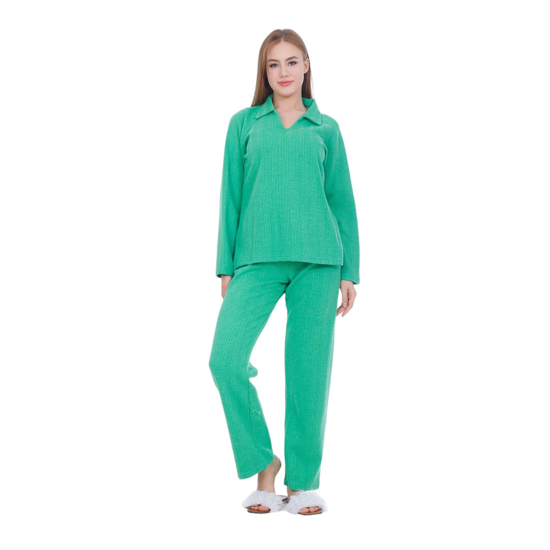 Zecotex Winter Design Cotton Pajamas for Women/V-Neck Pajama with Blouse & Pants/Cashmere Material Long Sleeves/Winter Pajama 2 Piece Set/Comfortable and Durable Home Wear